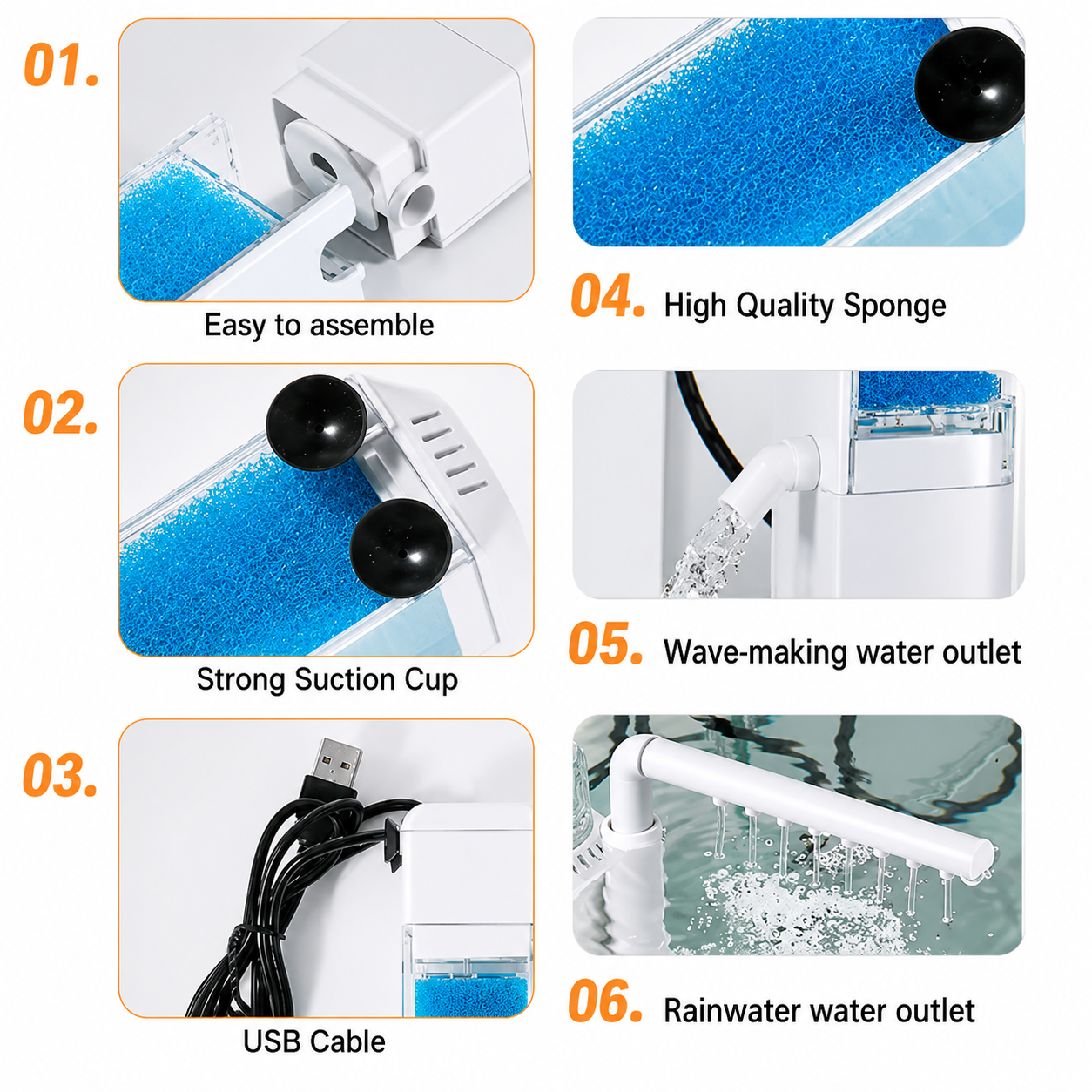 USB Mini Submersible Aquarium Filter Fish Tank Internal Filter Pump