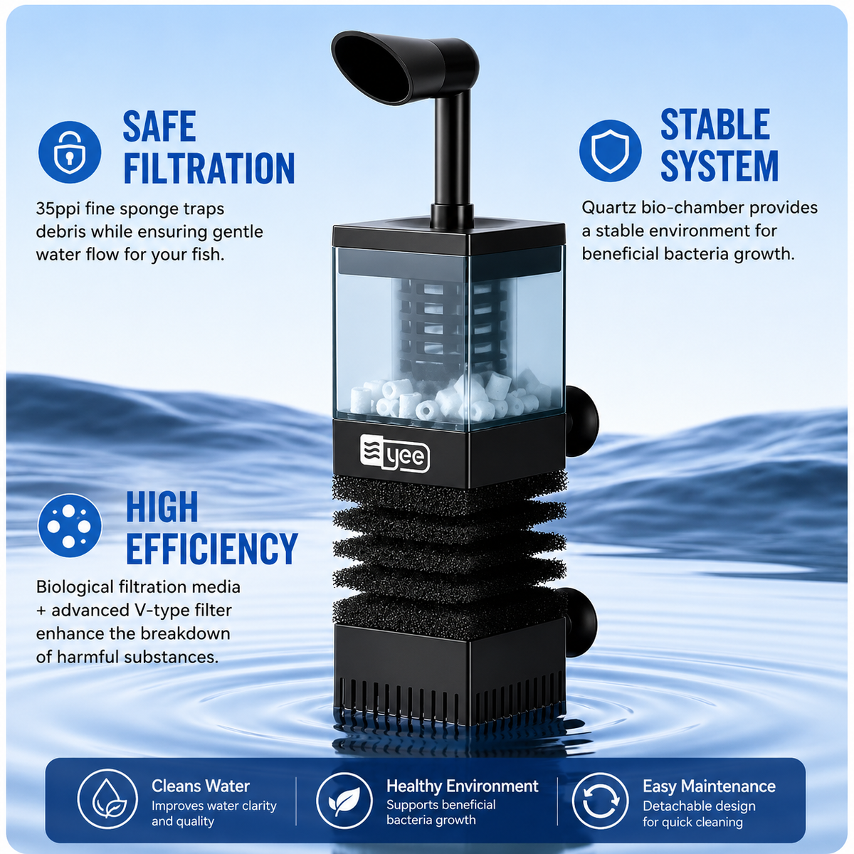 YEE Multi-Functional Pneumatic Aquatic Fish Habitat Filtration Unit