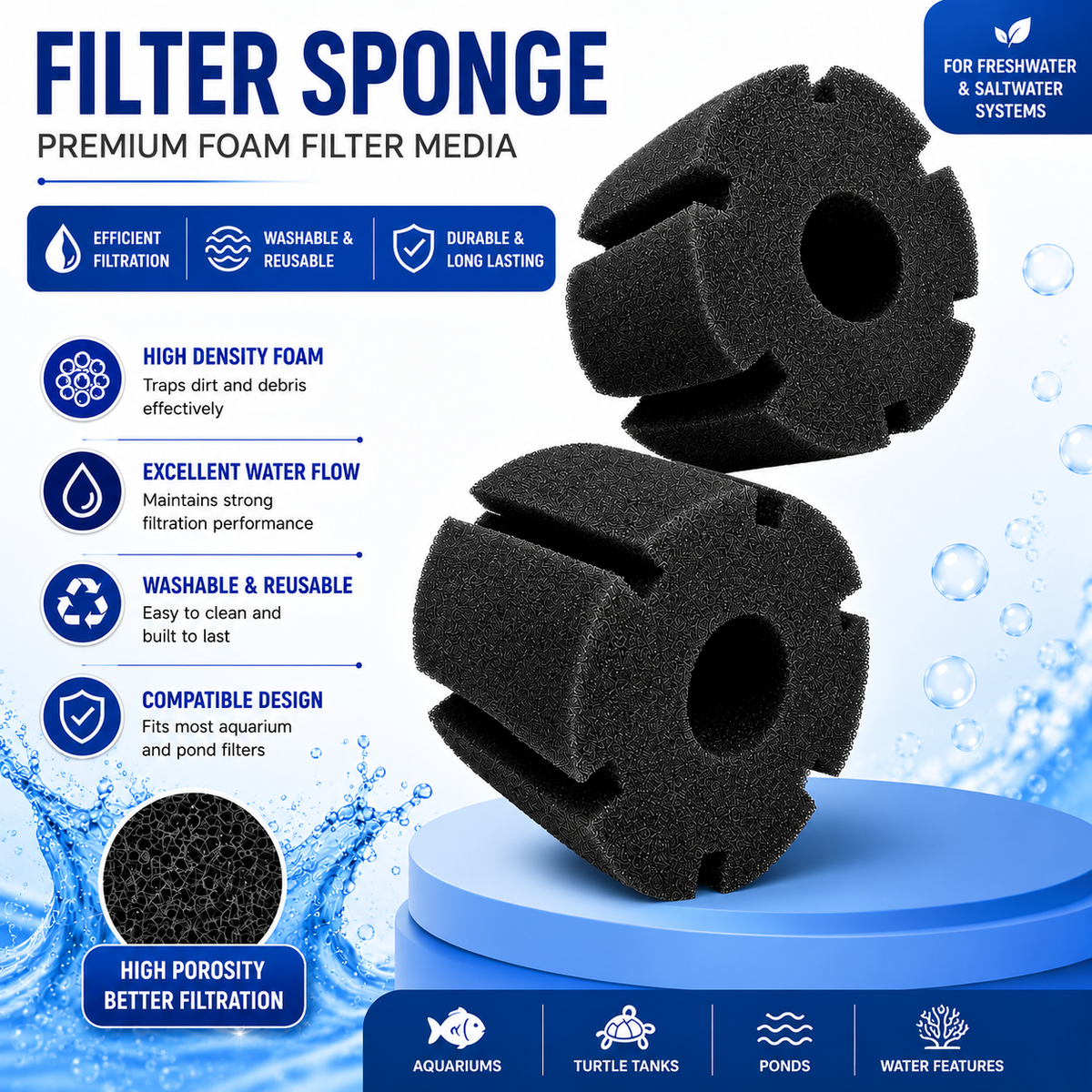 Air Pump Skimmer Biochemical Sponge Filter +1.5m tube