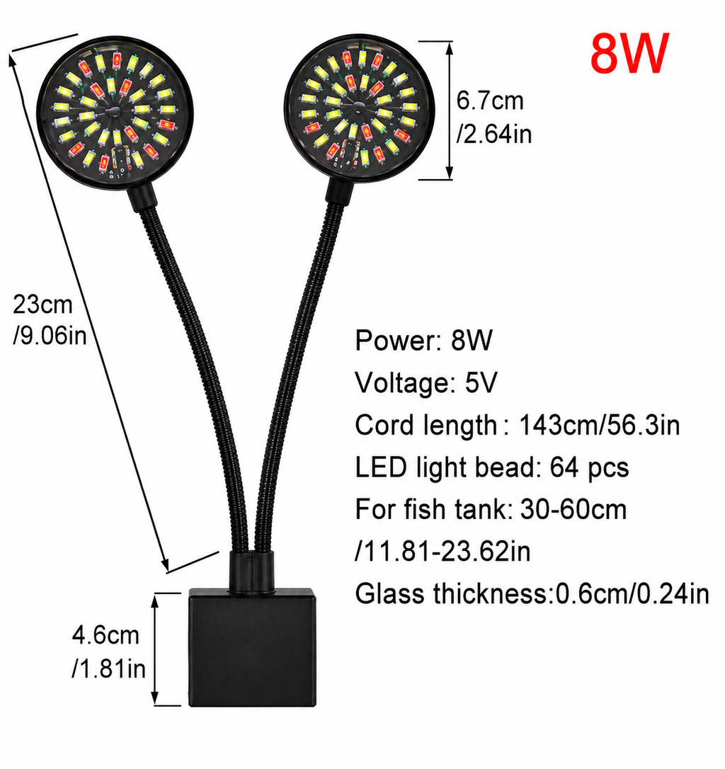 3 MODE +DUAL USB Aquarium LED Light Fish Tank Clip Adjustable Brightness Dimmable 360°
