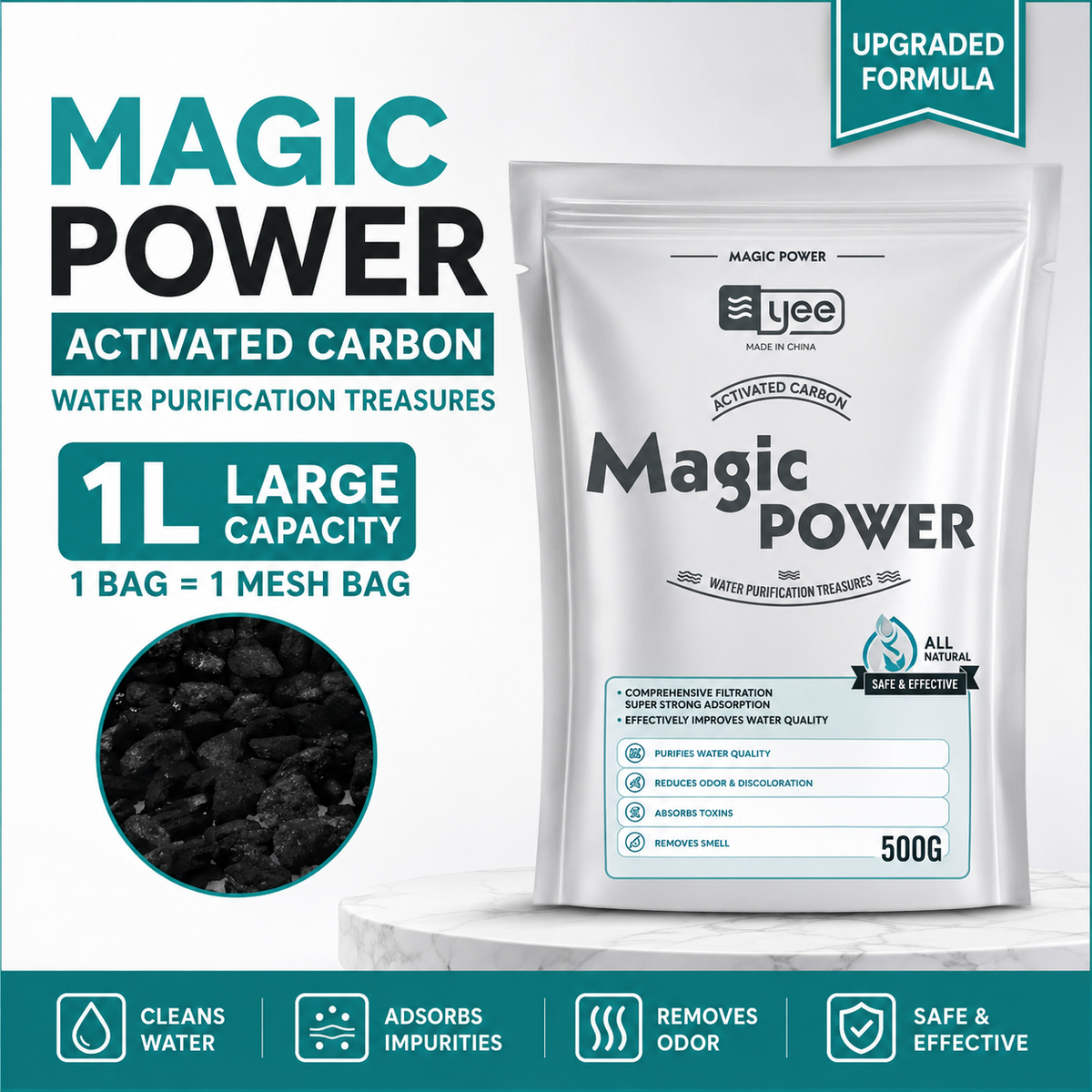 YEE Magic Power Activated Charcoal Carbon Water Purification Filter 1L
