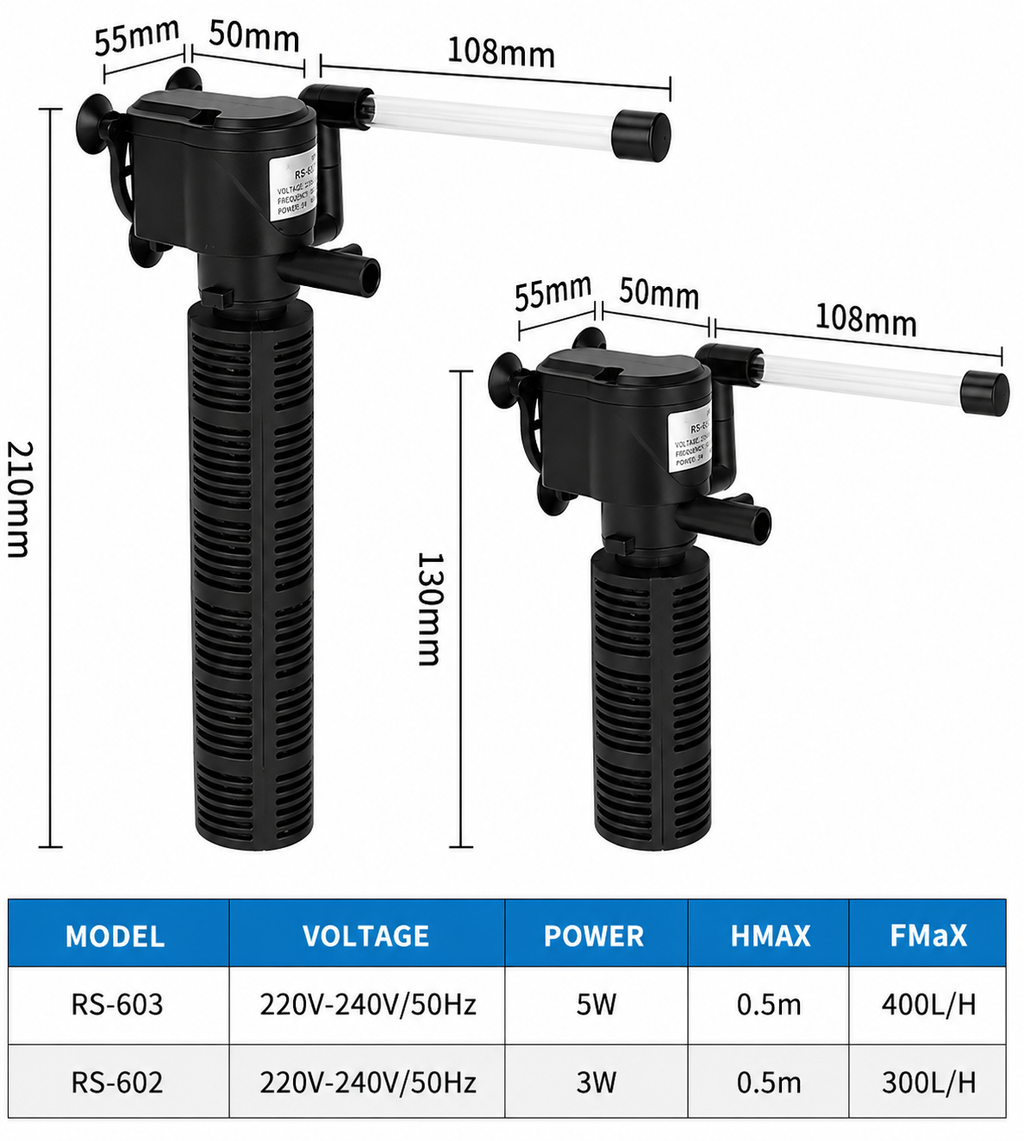 MINI 3 in 1 Silent Aeration Water Purifier Internal Pump Submersible Aquarium