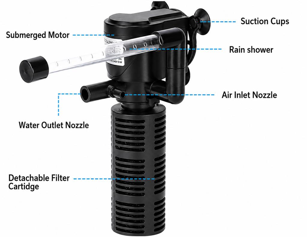 MINI 3 in 1 Silent Aeration Water Purifier Internal Pump Submersible Aquarium