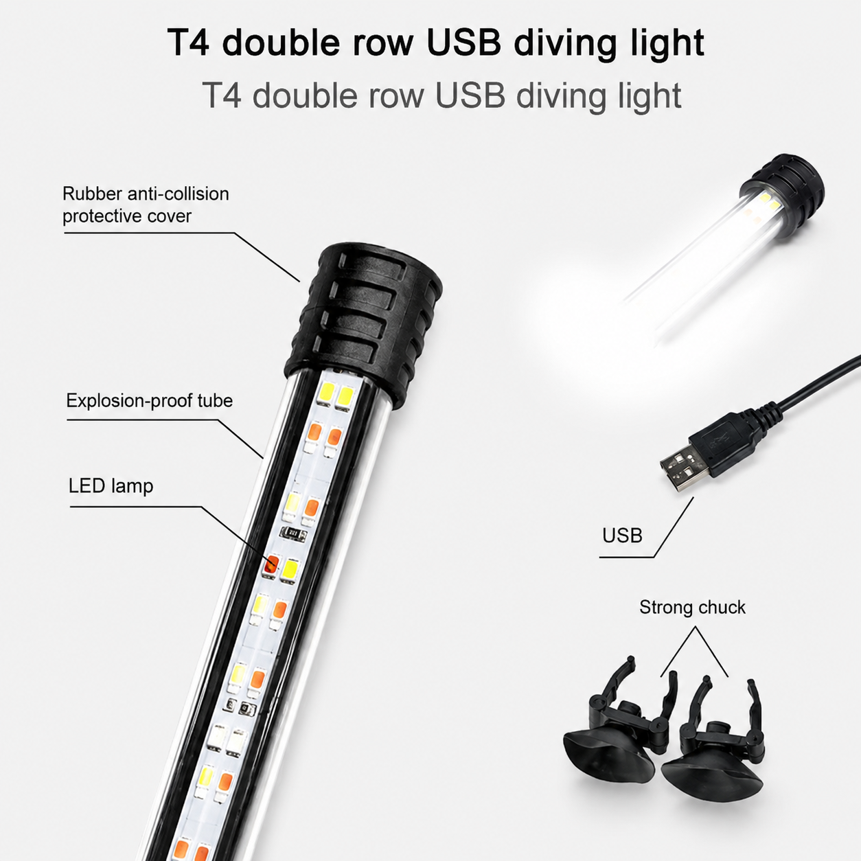 T4 USB 17-57cm Aquarium LED Lighting Submersible Lamp