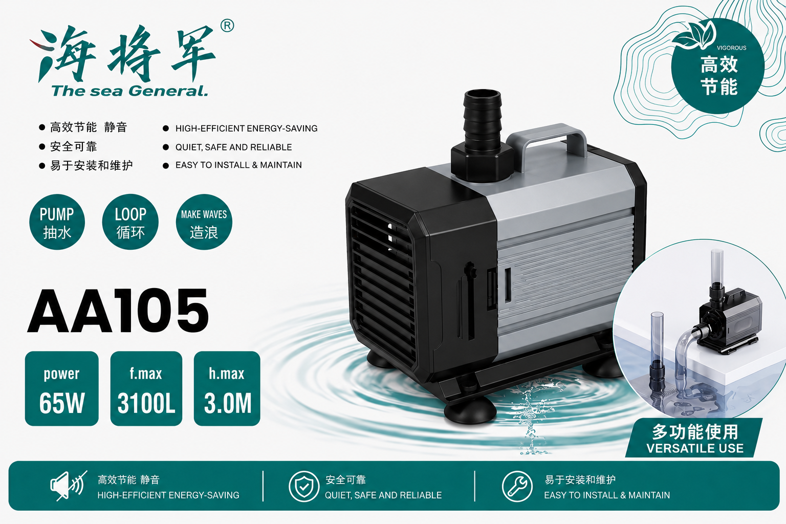 HIGH POWER Amphibian Submersible Pump LAND or UNDERWATER