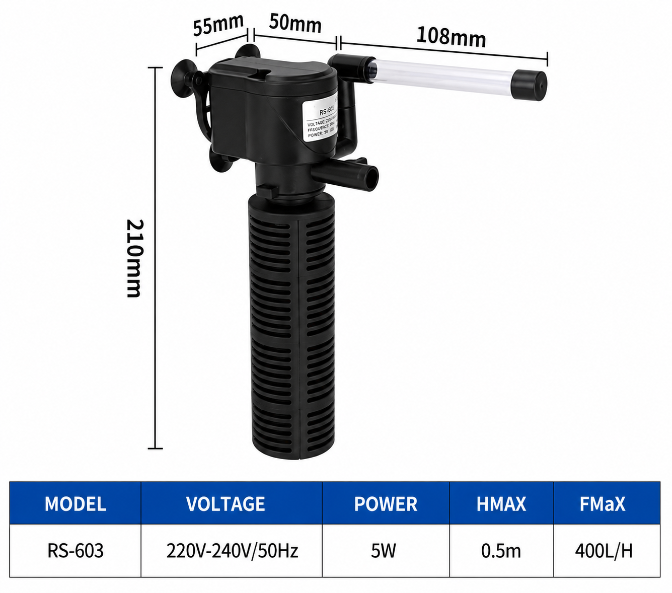 MINI 3 in 1 Silent Aeration Water Purifier Internal Pump Submersible Aquarium