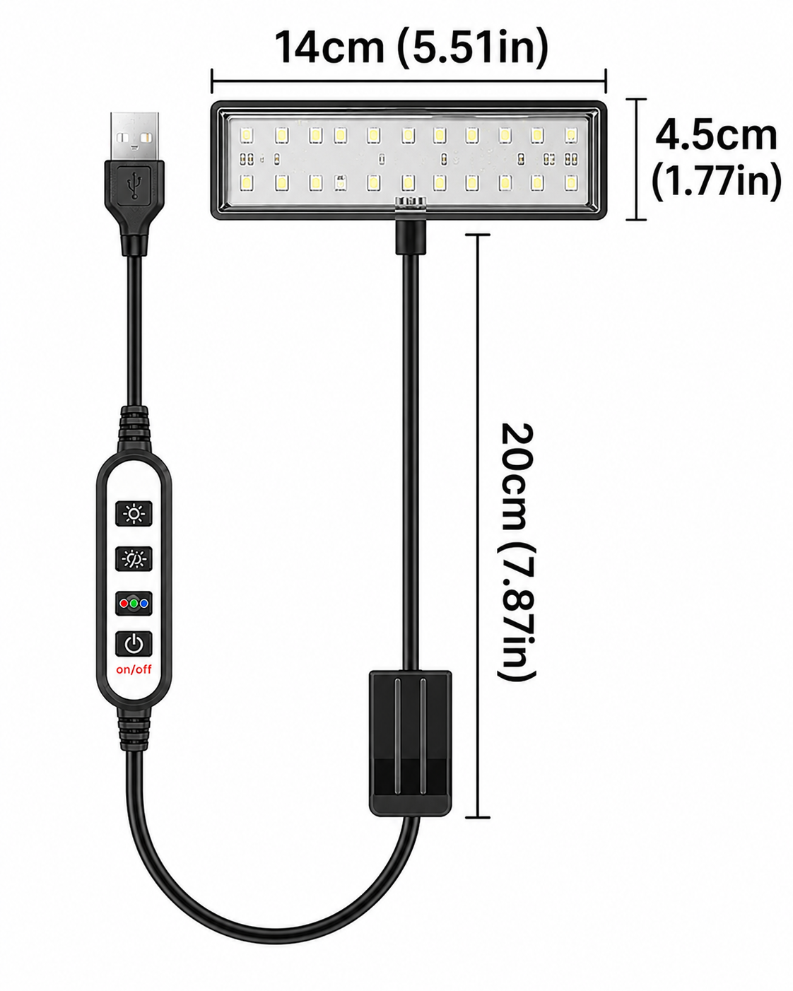 USB Powered Full Spectrum Aquatic Plant Light,  Dimmable Brightness With Timer Fuction