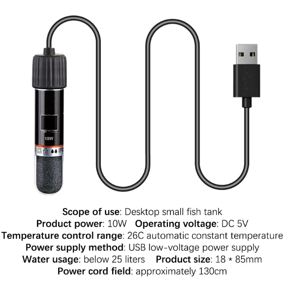 USB Mini Aquarium Heating Rod For Small Fish Tank 26°C Heater