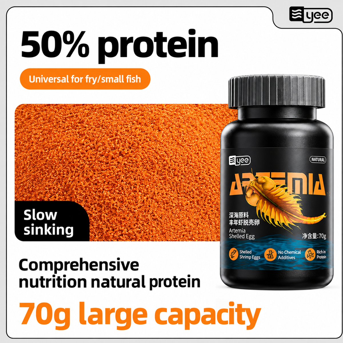 YEE Decapsulated Brine Shrimp Artemia (Instant Feed)-No Hatch Needed,High Protein First Food
