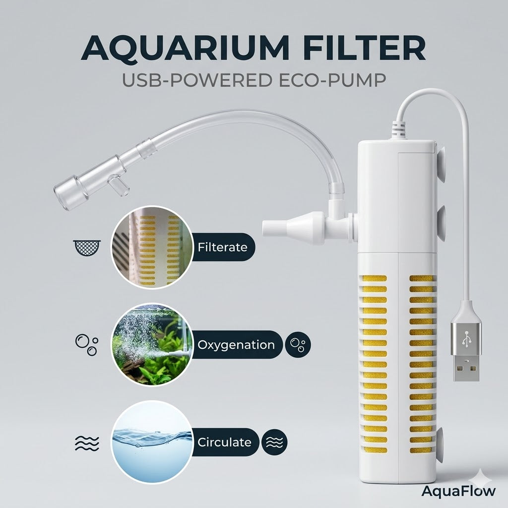 3-in-1 USB Silent Aquarium Submersible Internal Filter