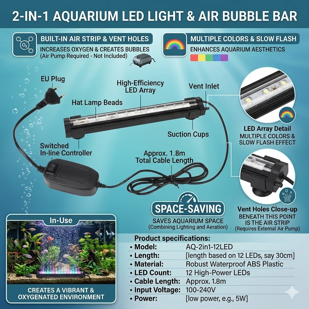 LED Tank Lamp Colorful Increasing Oxygen Bubble Light Waterproof LED Decor Lamp for Aquarium