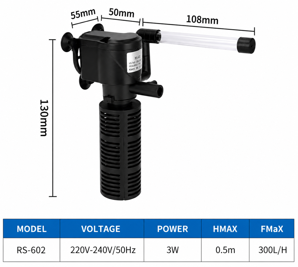 MINI 3 in 1 Silent Aeration Water Purifier Internal Pump Submersible Aquarium