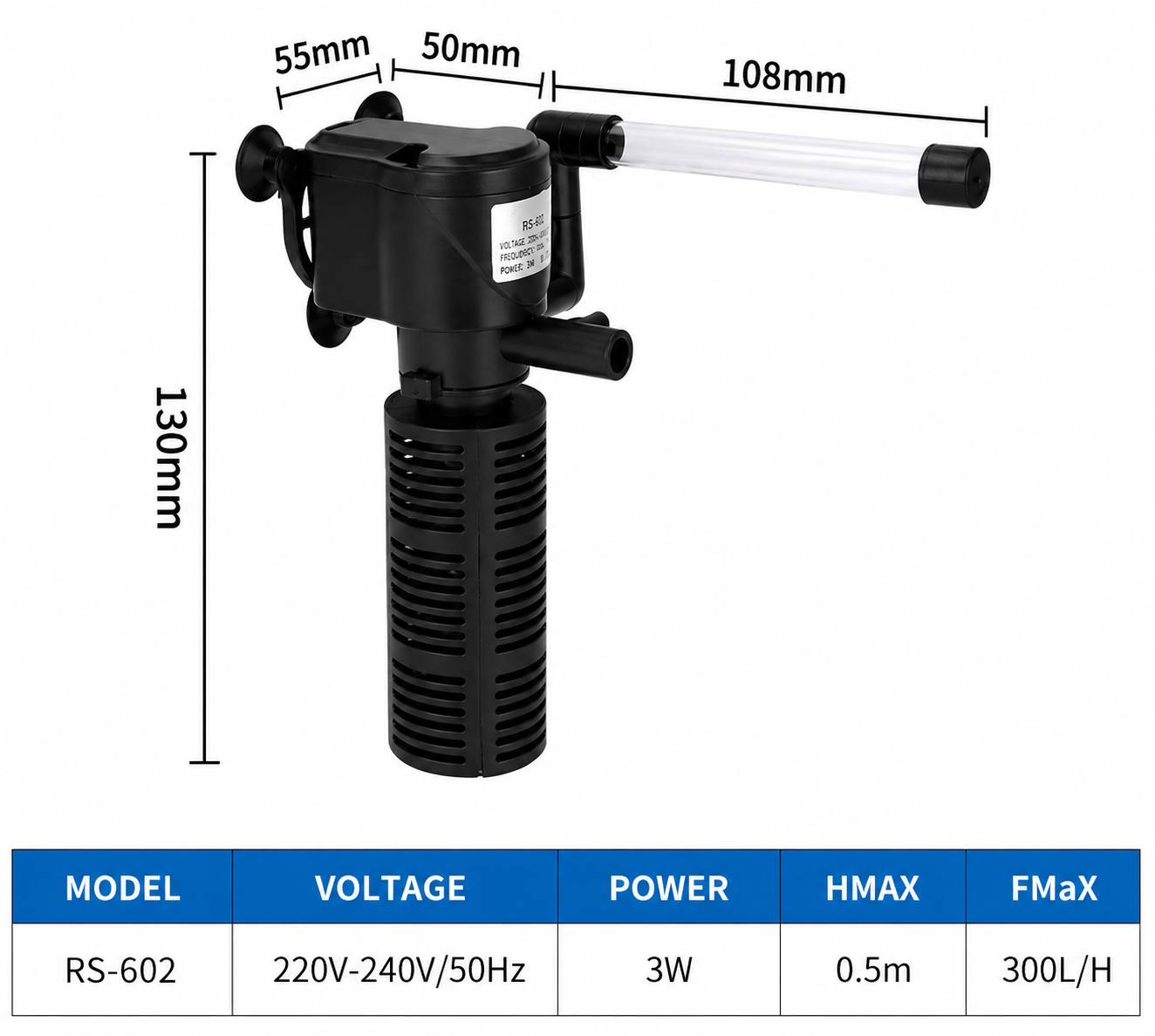 MINI 3 in 1 Silent Aeration Water Purifier Internal Pump Submersible Aquarium