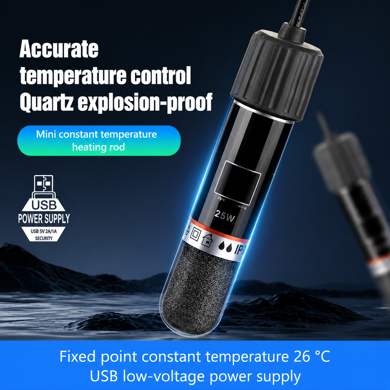 USB Mini Aquarium Heating Rod For Small Fish Tank 26°C Heater